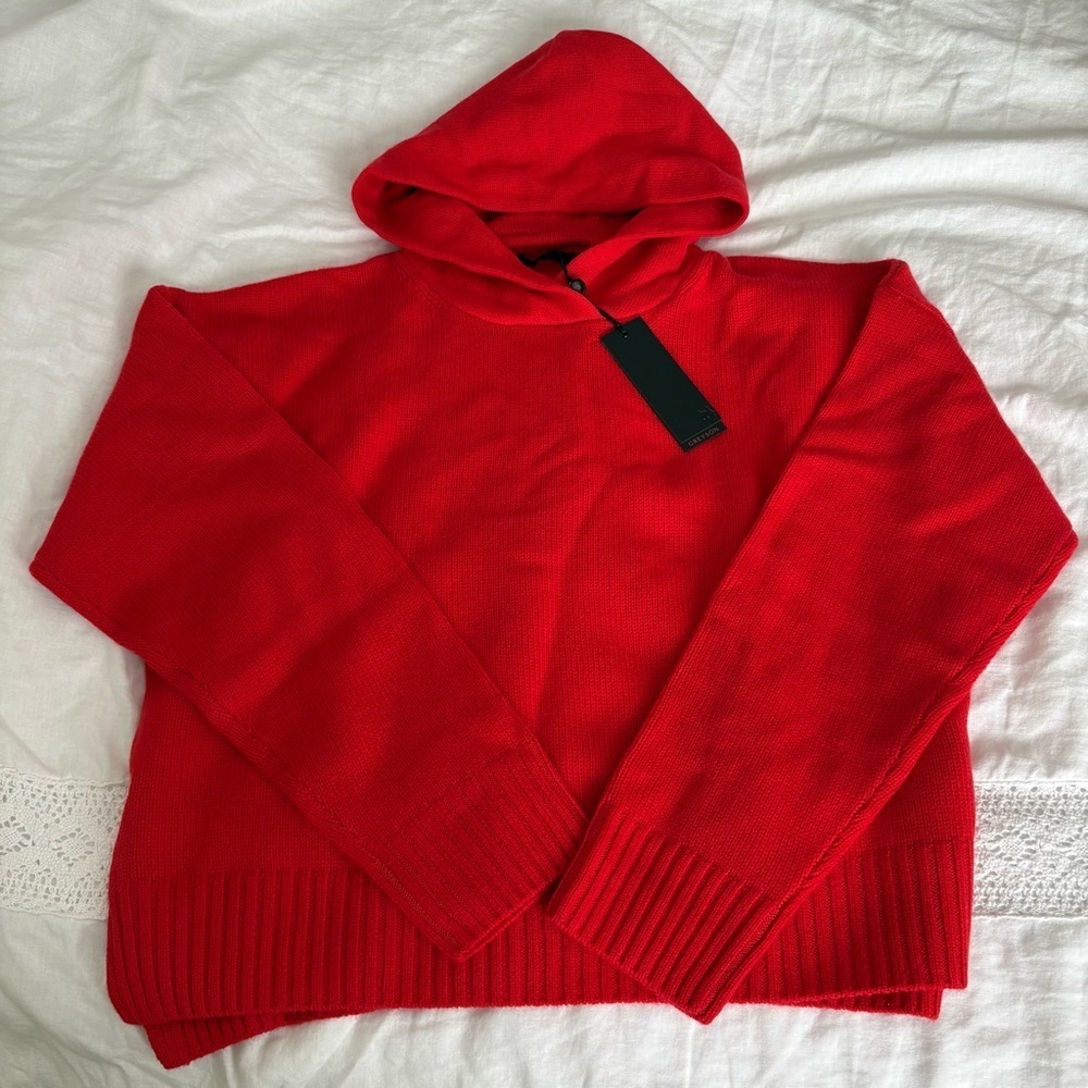 New NWT Greyson LARGE Wool Cashmere Koko Hoodie Sweater red holiday christmas